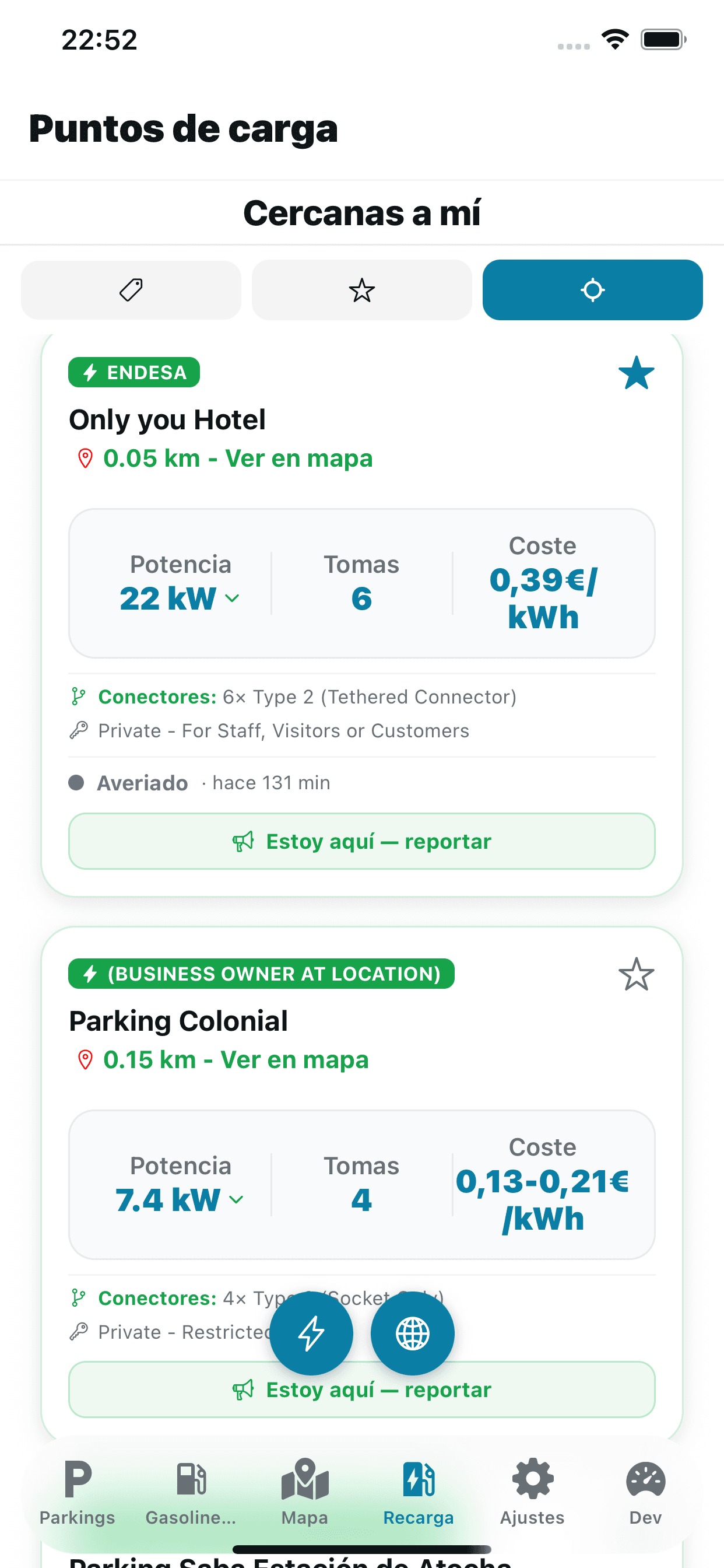 Pestaña Recarga