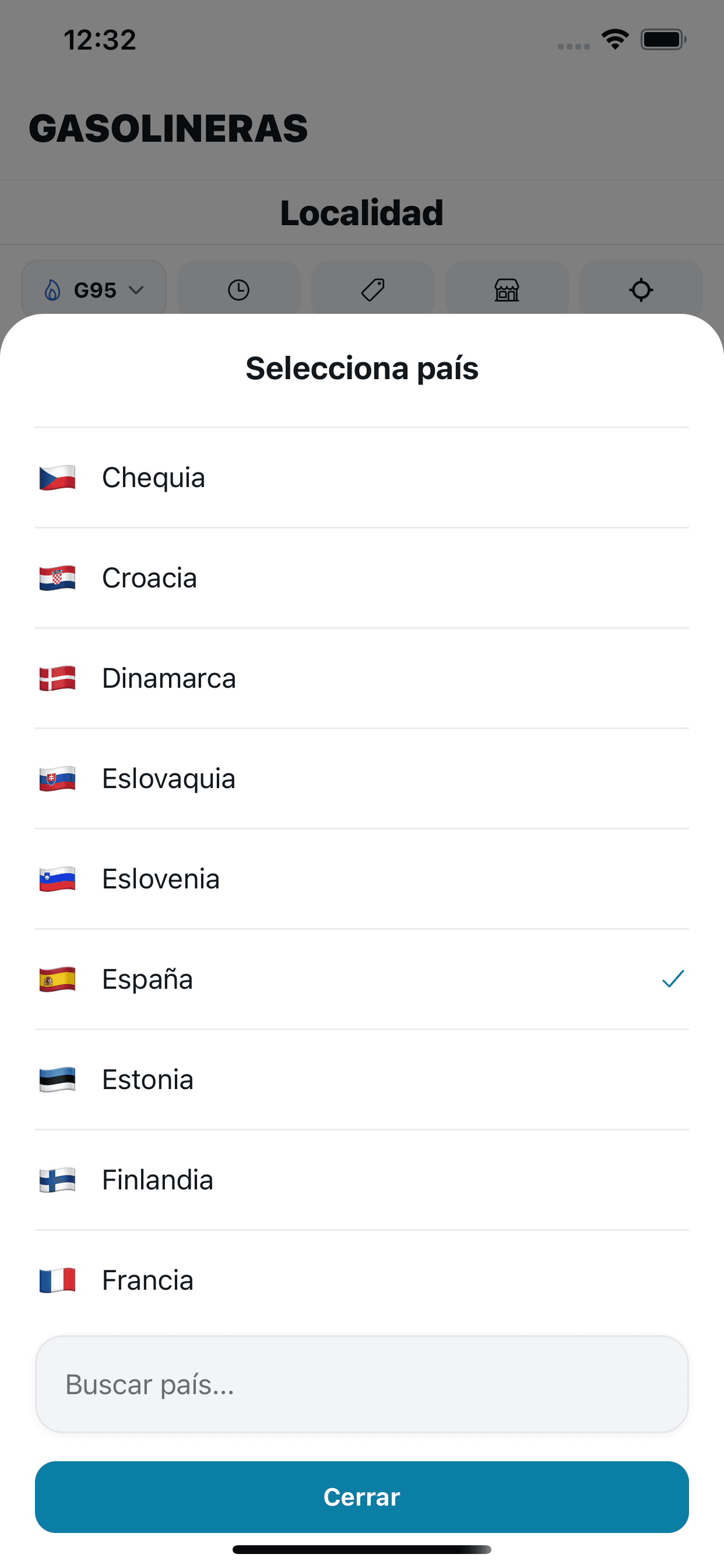Elige tu país, encuentra tu gasolinera.